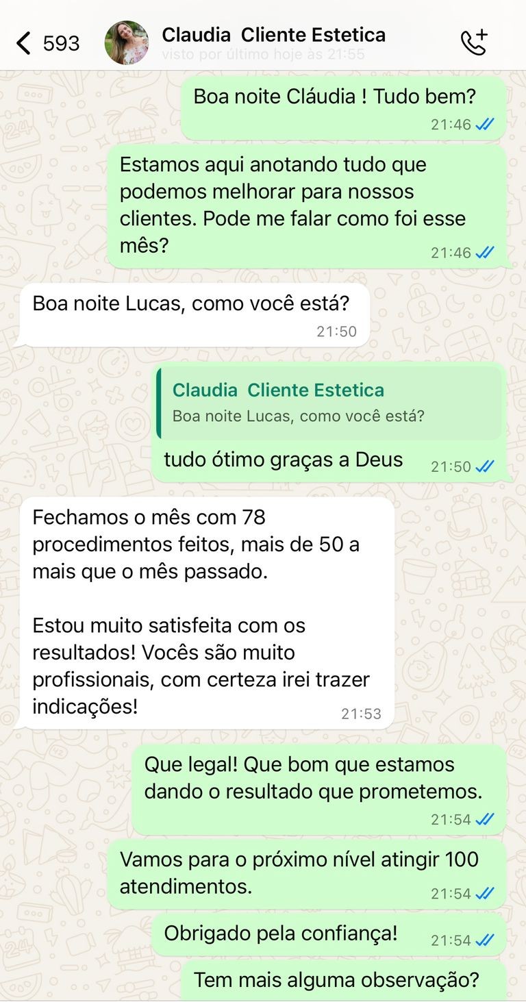Feedback de cliente do setor de estética