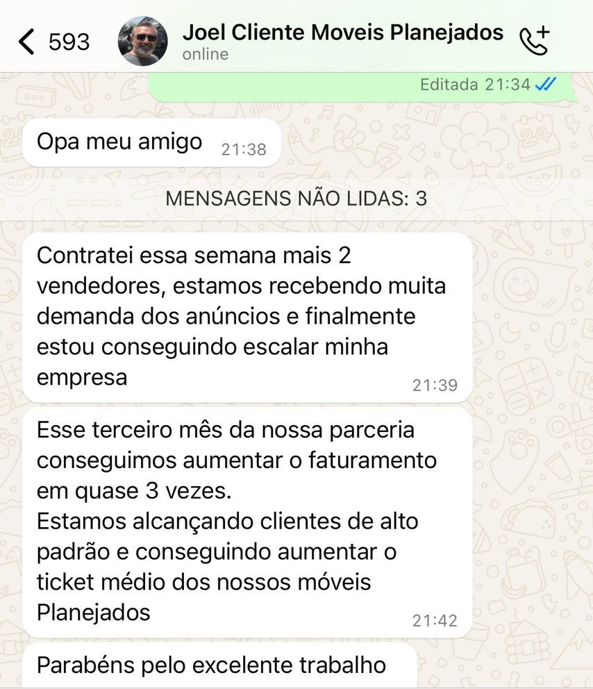 Feedback de cliente do setor de móveis planejados