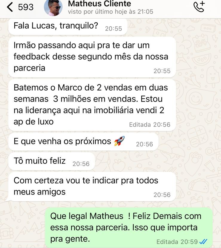 Feedback de cliente do setor imobiliário